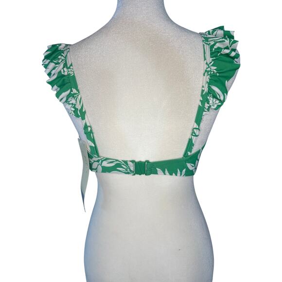 Gottex Profile One‎ Piece Swimsuit 34DD Green Floral Ruffle Bandeau Swim NWT - Picture 2 of 6